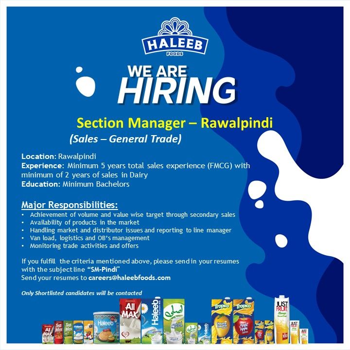 Section Manager Sales - Haleeb Foods Limited