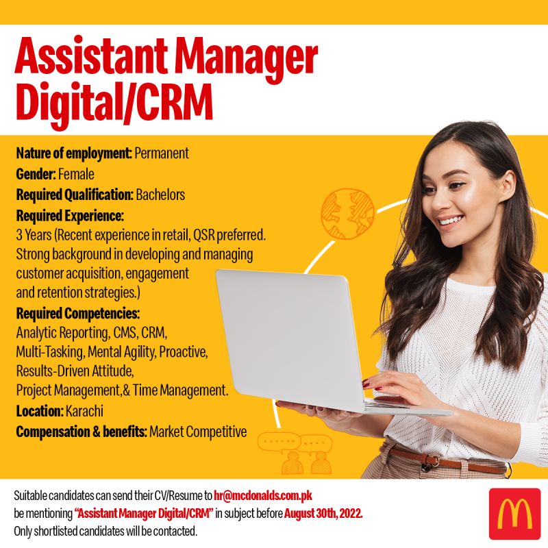 Assistant Manager Digital/CRM - McDonald's Pakistan