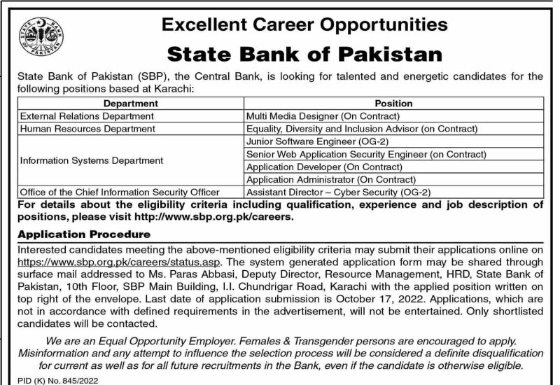State Bank of Pakistan jobs
