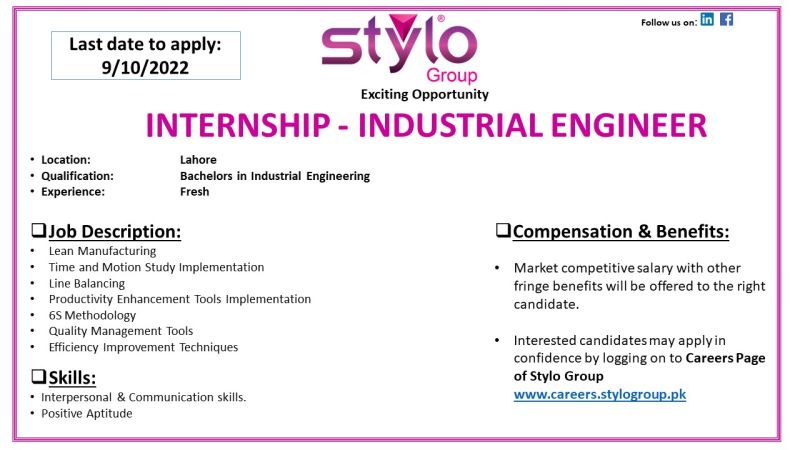 Internship - Industrial Engineering – Stylo Pvt Ltd